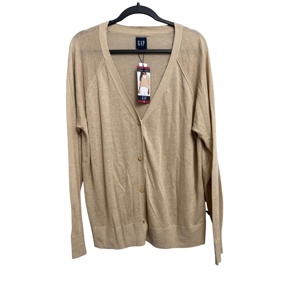 Gap Women XL Linen Blend Cardigan Irish Cream Beige V-Neck Button Front QLN7144S